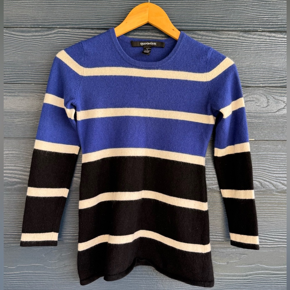 Quotation 100% Cashmere Striped Sweater  Luxe Sz M Minimalist Soft Classic Style - Picture 2 of 5